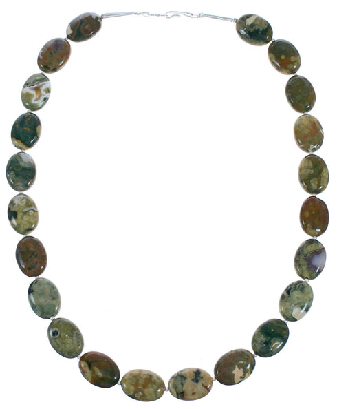 Hand Strung Sterling Silver Rhyolite Bead Necklace RX119186